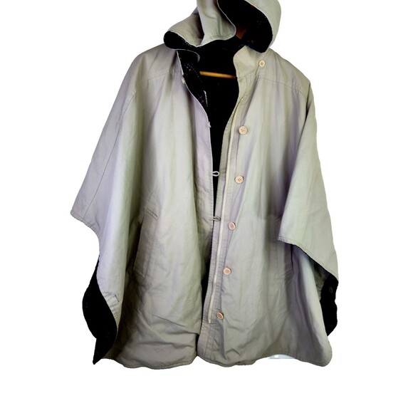 Vtg London Fog Women's Reversible Hoodie CapePoncho Plaid Wool Blend Coat Size M - Picture 7 of 12